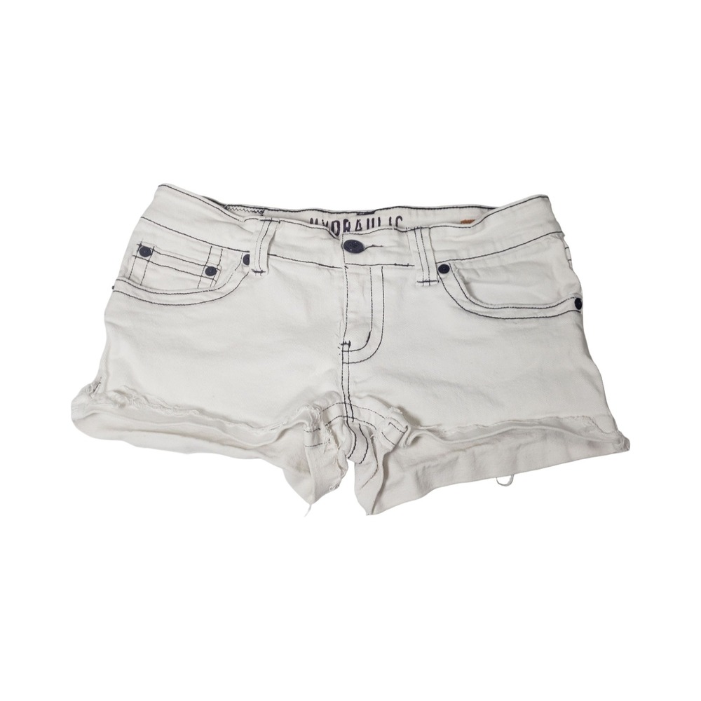 Hydraulic Super Low Metro White Denim Shorts Contrast Stitch Size 13/14 Y2K